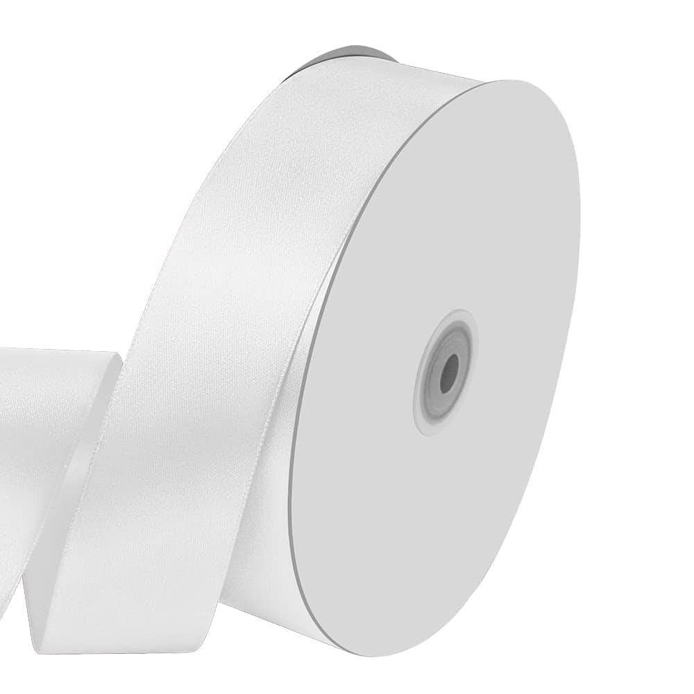 1-1/2" Wide x 100 Yards Single Faced White Satin Ribbon, White Ribbon Use for Bows Bouquet, Gift Wrapping, Wedding Decoration, Floral Arrangement (White)