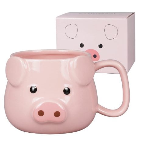 “Pink Piggy Coffee Mug: A Cute 14 oz Ceramic Tea Mug, Perfect Gift for Women, Moms, and Teachers!”