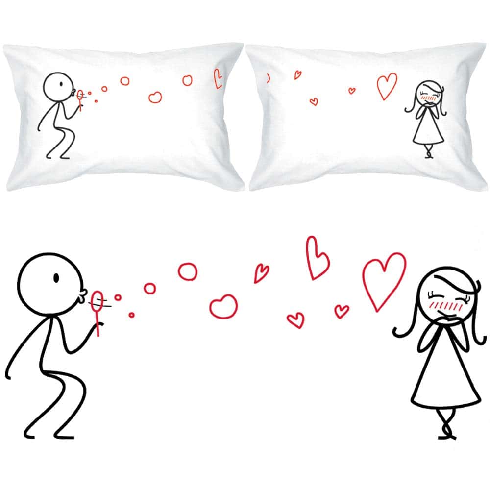 BoldLoft from My Heart to Yours Couples Pillowcases (King Size) His and Hers Gifts for Girlfriend Wife Valentines Day Anniversary Wedding Engagement Dating Stick Figure Couples Gift for Her Women