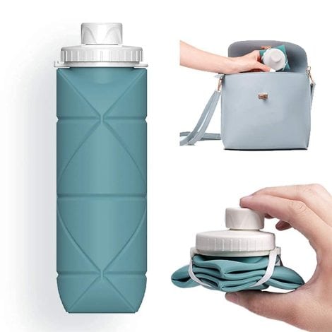 Travel-friendly, durable, and eco-friendly silicone water bottle, perfect for gym, camping, hiking, and sports activities.