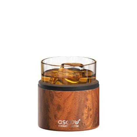 Keep your whiskey cool with asobu’s 12 oz Whiskey Glass featuring a stylish insulated stainless steel sleeve in natural wood.