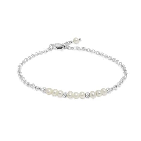 Handcrafted June Birthstone ADITA GOLD Bracelet in Genuine Sterling Silver with Pearl Beads – Perfect Jewelry Gift for Her.