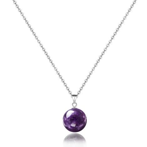 Amethyst Healing Crystal Necklace – Sterling Silver Pendant with 10mm Round Real Amethyst, Perfect Gift for Women.