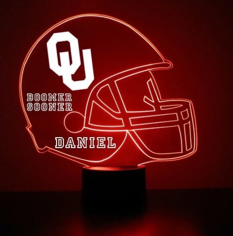 Oklahoma Sooners Football Helmet Lamp/Night Light – Officially Licensed with Mirror Magic – Personalize for Free – LED