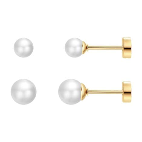 Gold Screw Back Earrings for Women, Hypoallergenic Pearl Studs, Perfect Gift for Girls, Sleep Earrings.