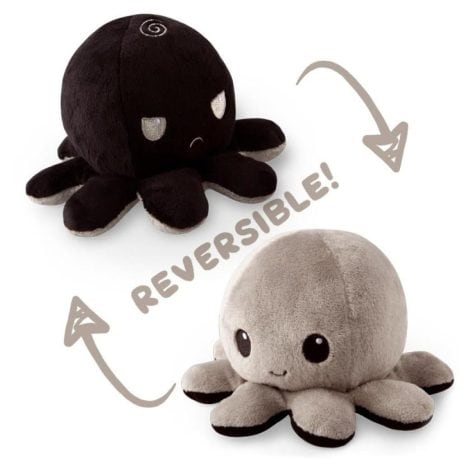 TeeTurtle – The Authentic Reversible Octopus Plushie! Adorable sensory toy to express your mood, in black and gray.