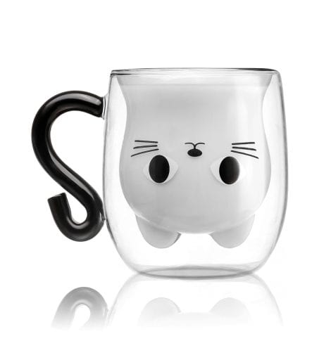 Black Phitihui Cat Mugs: Insulated glass cups, perfect for gifting on occasions like birthdays, holidays, and graduations.