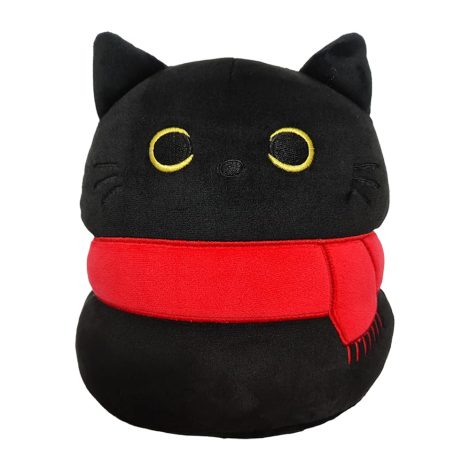 Soft and cuddly Black Cat Plush Toy with Scarf, perfect as a cute gift for kids or girlfriends.