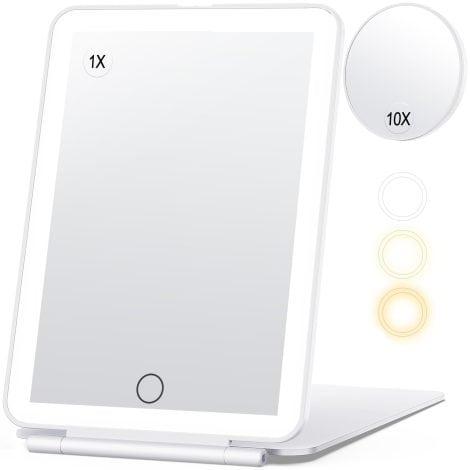 Portable Ultra Slim Lighted Makeup Mirror with 10X Magnification, 80LEDs, 3 Lighting Options, Rechargeable Batteries – A Must-Have for Traveling Women!