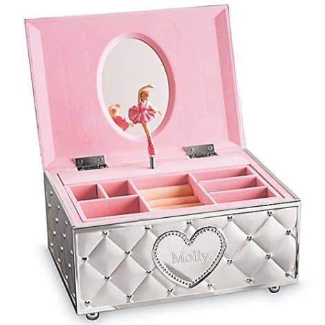 Custom engraved Lenox Ballerina Jewelry Box, a personalized musical organizer for little girls to cherish childhood memories.