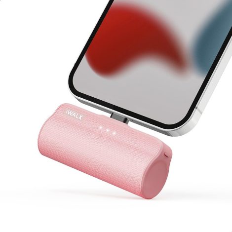 iWALK Mini Portable Charger for iPhone, a compact power bank with built-in cable for easy charging.