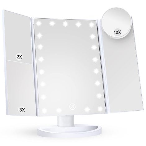 Portable LED Makeup Mirror with Lights, Tri-fold design, 2X 3X 10X magnification, Touch Control, Perfect Women’s Gift