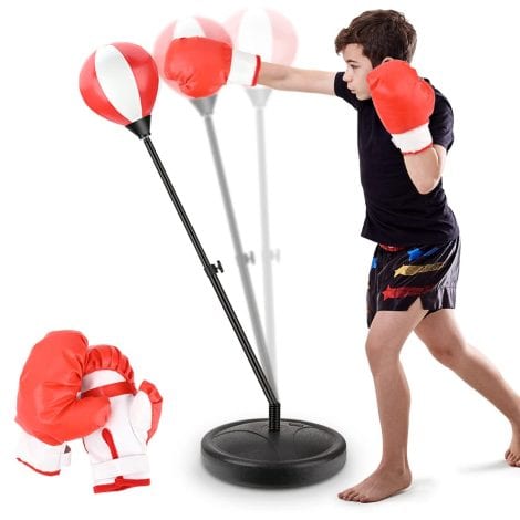 YEEBAY Kids’ Punching Bag Set – Boxing Bag with Gloves, Adjustable Stand; Perfect Christmas or Birthday Gift for Boys 4-8.