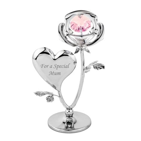 Crystal Rose with Heart Figurine, adorned with Austrian crystals, a charming and elegant gift for Mom’s special occasions.