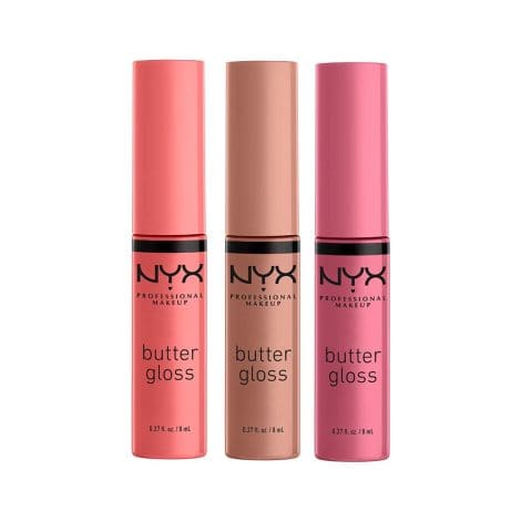 NYX PROFESSIONAL MAKEUP Butter Gloss – A trio of delicious, non-sticky lip glosses in Angel Food Cake, Creme Brulee, and Madeleine.