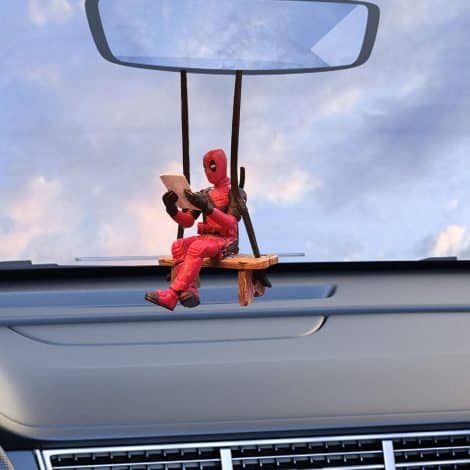 Humorous Anime Car Mirror Hanging Accessories – Deadpool Reading Ornaments; Christmas Gifts for Car Interior Decoration.