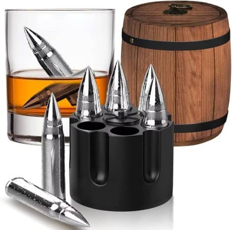 Unique and cool whiskey stones gift set for men: perfect for Christmas, birthday, anniversary, wedding, or housewarming.