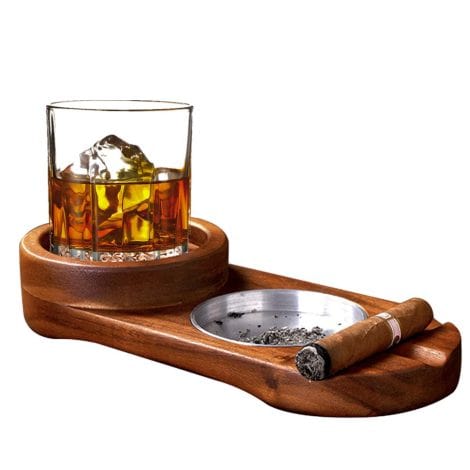 Wooden Cigar Set with Tray, Coaster, Whiskey Glass Holder, and Cigar Rest – Perfect Gift for Men.