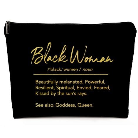 Elevate your style with the empowering Dwept Black Girl Stuff Revolt Cosmetic Bag, perfect for African American women.