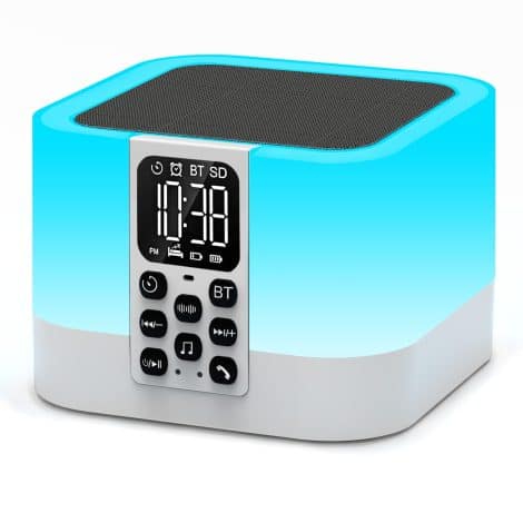 Bedside Bluetooth Speaker Alarm Clock with White Noise, Multicolor Lamp & 30 Soothing Sounds – Ideal Sleep Aid.