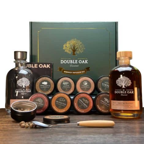 Double Oak Whiskey Infusion Kit: Elevate Your Whiskey Experience with 6 Unique Flavors – Perfect Gift for Men.