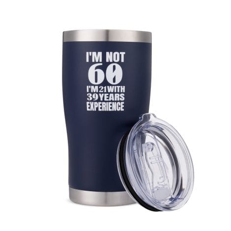 Misty Hawk Tumbler with Lid and Straw – 20 oz, perfect 60th birthday gift for men and women, navy blue.