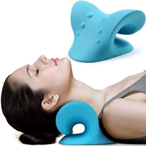 Blue RESTCLOUD Neck and Shoulder Relaxer: Relieve TMJ pain and align your cervical spine with this chiropractic pillow neck stretcher.