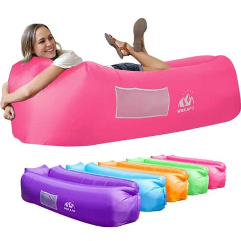 Wekapo’s Inflatable Lounger Air Sofa Chair: Perfect for Camping, Beach, Hiking, Picnics, Festivals & Backyard relaxation. Lightweight and hassle-free setup.