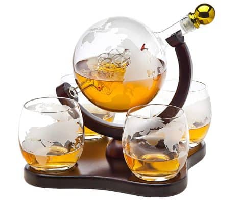 Clear 850ml Whiskey Globe Decanter Set & 4 Etched Globe Whisky Glasses – Perfect for Men’s Gifts.