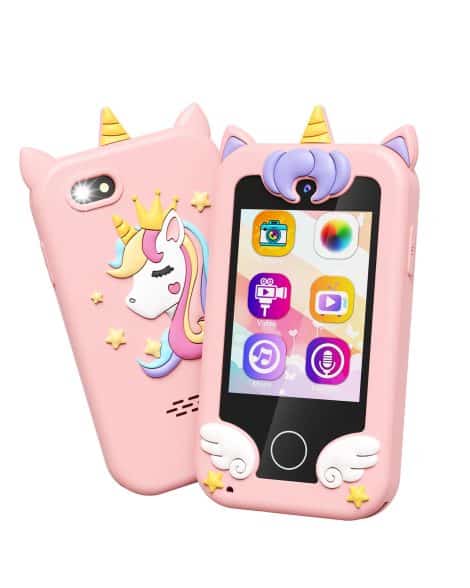 Unicorn Play Phone: Fun fake smartphone for kids aged 3-8. Features music, camera, games, touchscreen. Perfect gift for birthdays and trips.