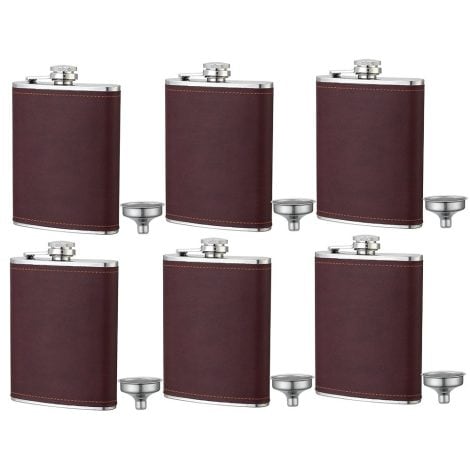 6 pieces of 8 oz stainless steel hip flask with a free funnel. Perfect whiskey gift for men.