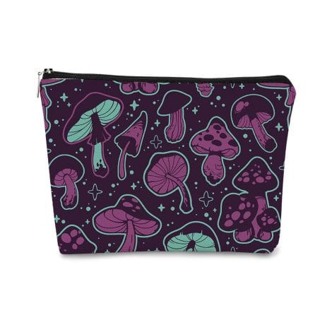 BARPERY Mushroom Magic Makeup Bag – Fun retro style pouch for mushroom lovers on-the-go. Perfect travel toiletry bag.