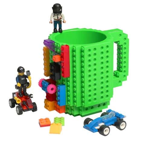 Green Creative DIY Build-on Brick Coffee Mug, a Funny and Novelty Cup for Kids, Men, and Women.