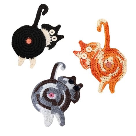 “Cute Kitty Coasters: Set of 3 Woven Cat-shaped Insulation Coasters – Perfect Desktop Gifts for Cat Lovers!”