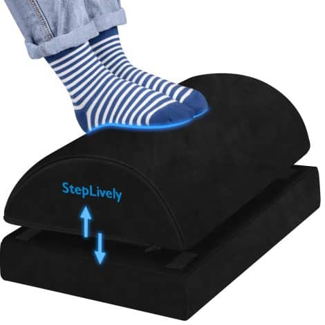 StepLively Foot Rest: Comfortable, adjustable foot stool for work, providing relief for back and hip pain. Perfect for office, home, and car use. (Black)