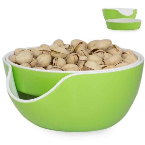 Stargoods Pistachio Dish: Versatile Green Snack Bowl with Double Peanut Section and Nut Shell Storage.