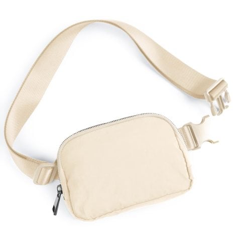 ODODOS Mini Belt Bag: The perfect small fanny pack for workouts, running, travel, and hiking in Ivory color.