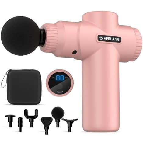 AERLANG Compact Pink Massage Gun—Relieve Fatigue with Deep Tissue Muscle Massager. Portable and Quiet for Home, Office, Gym.