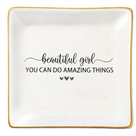 Joyful Inspiration: Ceramic Trinket Dish – Ideal Gift for Young Girls, Special Occasions, and Loved Ones.