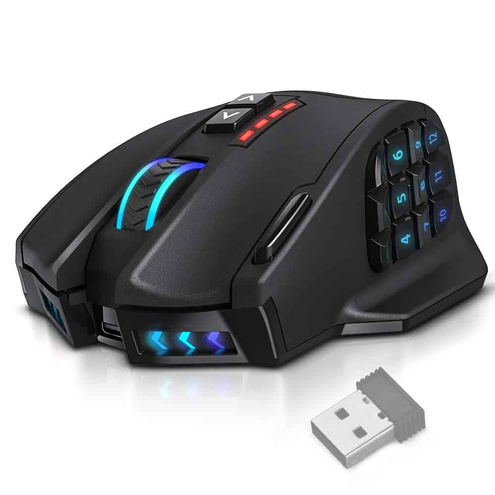 UtechSmart Venus Pro RGB Wireless MMO Gaming Mouse, 16,000 DPI Optical Sensor, 2.4 GHz Transmission Technology, Ergonomic Design, 16M Chroma RGB Lighting, 16 programmable Buttons, Up to 70 Hours