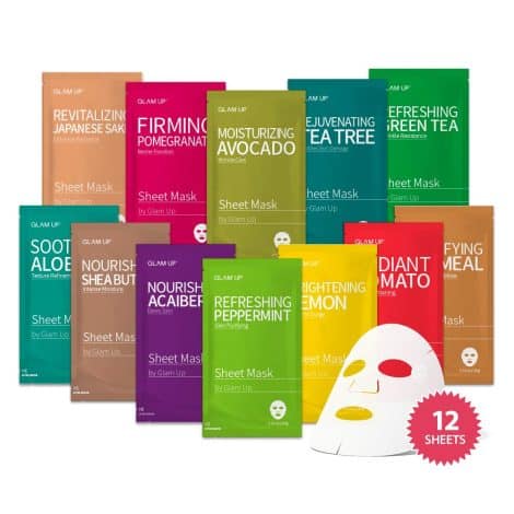 GLAM UP Deluxe Facial Mask Kit – 12 Masks for Hydrated, Radiant, and Soothed Skin. Perfect for any skin type!