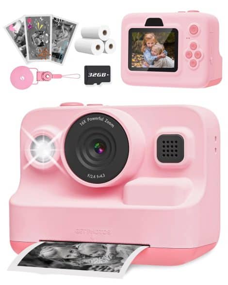 Anchioo Kids’ Instant Print Camera with 2.4″ Screen, Print Paper, for ages 3-12, Perfect Birthday Gift.