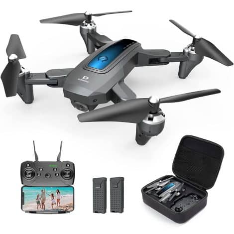 Black DEERC D10 Drone with 2K HD Camera, Live Video, 2 Batteries, Carrying Case. Perfect for all ages. Control with gravity, hold altitude, and use waypoints.