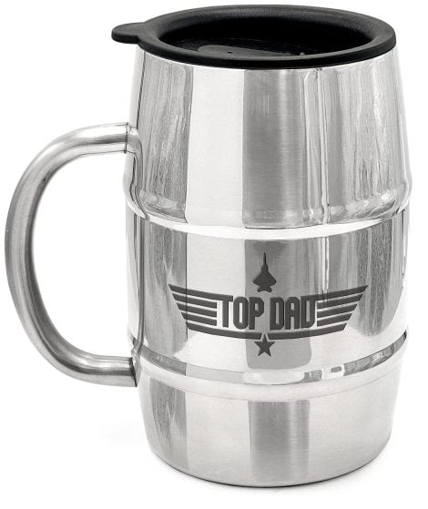 GALVANOX Dad’s Ultimate Mug – Stainless Steel Barrel Cup with Handle and Lid for Hot and Cold Beverages.