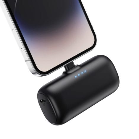 A portable iPhone charger, AONIMI Power Bank, with fast charging and compatibility for various iPhone models.