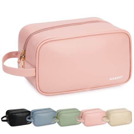 Narwey Pink Vegan Leather Travel Toiletry Bag: Perfect for women on the go, organizing toiletries and cosmetics.