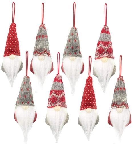 Handmade Plush Gnomes Santa Elf Ornaments for Christmas Tree, Set of 8, Holiday Home Decoration.