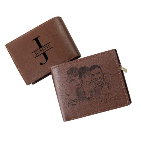 Customized photo initial wallet for men, a unique gift for your husband, boyfriend, or father. (Red Brown)