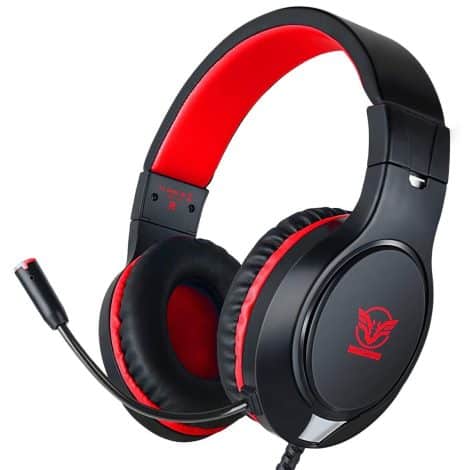 Noise-cancelling, bass-surround gaming headset for Nintendo Switch, Xbox One, PS4, PS5, with flexible mic. Fits laptops, smartphones.