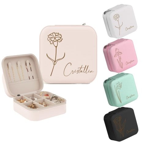 Customizable Gifts for Her – Personalized Jewelry Box for Traveling, Ideal for Bridesmaid Proposals and Special Occasions.